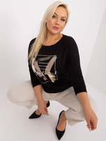 Hurt Czarna damska bluzka plus size z rękawem 3/4