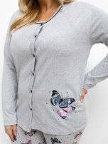 Szara piżama plus size ze spodniami w motyle