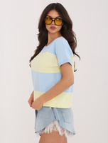 Żółto-niebieska bawełniana bluzka z krótkim rękawem