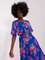 Hurt Kobaltowa plisowana sukienka w kwiaty