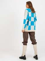 Hurt Niebiesko-beżowy damski sweter oversize w kratę
