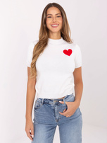 Ecru damski sweter z krótkim rękawem