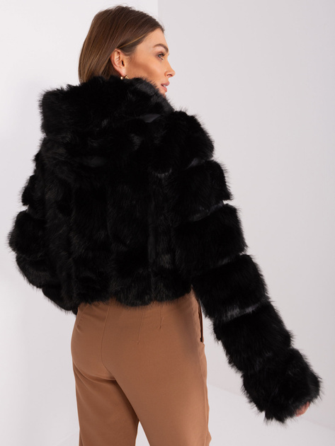 Hurt Czarna damska kurtka przejściowa z eko futerka