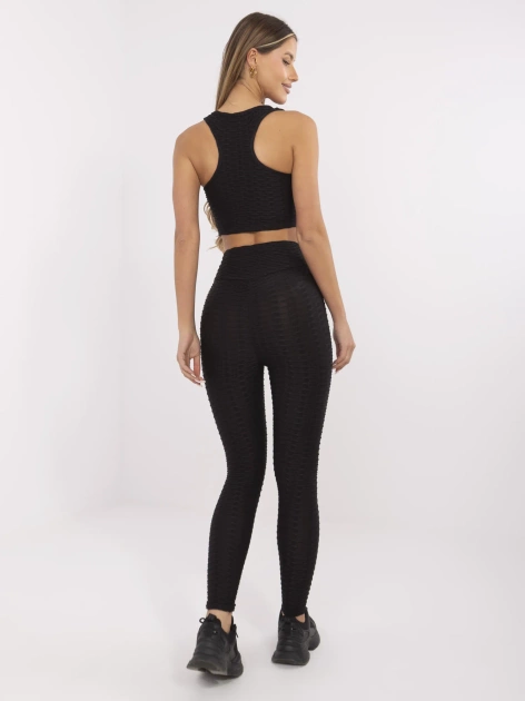 Czarny karbowany komplet sportowy RUE PARIS