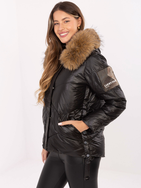 Czarna zimowa kurtka z kapturem