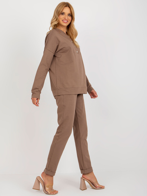 Hurt Brązowy damski komplet casualowy ze spodniami