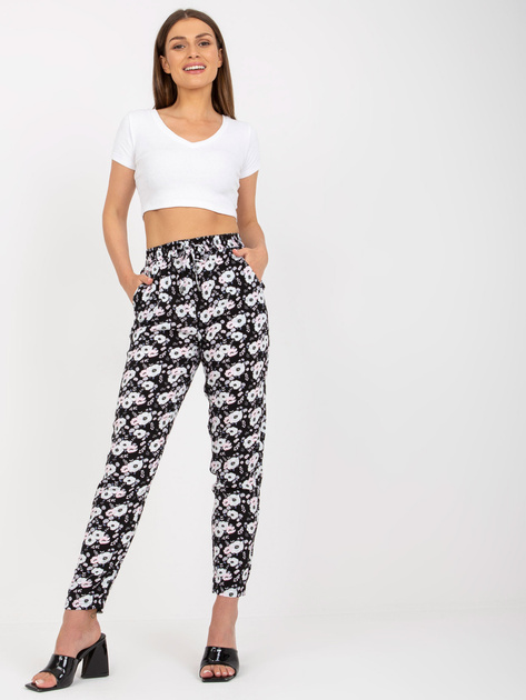 Czarne lekkie spodnie z materiału w kwiaty SUBLEVEL