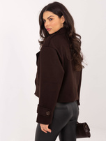 Czekoladowy płaszcz z paskami na rękawach RUE PARIS 