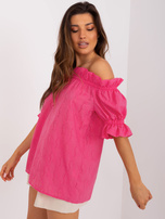 Hurt Dark pink off-shoulder blouse with lace patterns.
