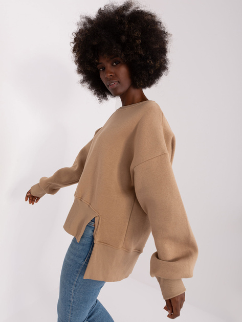 Hurt Ciemnobeżowa damska bluza basic z rozcięciami