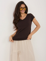 Czekoladowa bluzka basic z krótkim rękawem RUE PARIS 