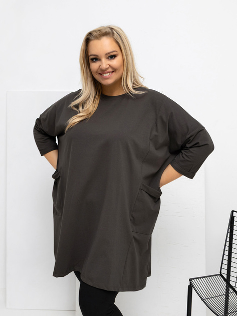 Khaki długa bluzka plus size z rękawem 3/4