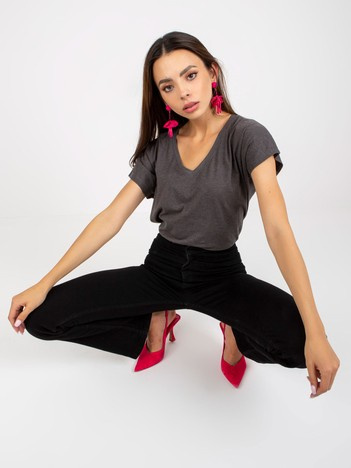 Hurt Ciemnoszary melanżowy t-shirt basic z krótkim rękawem