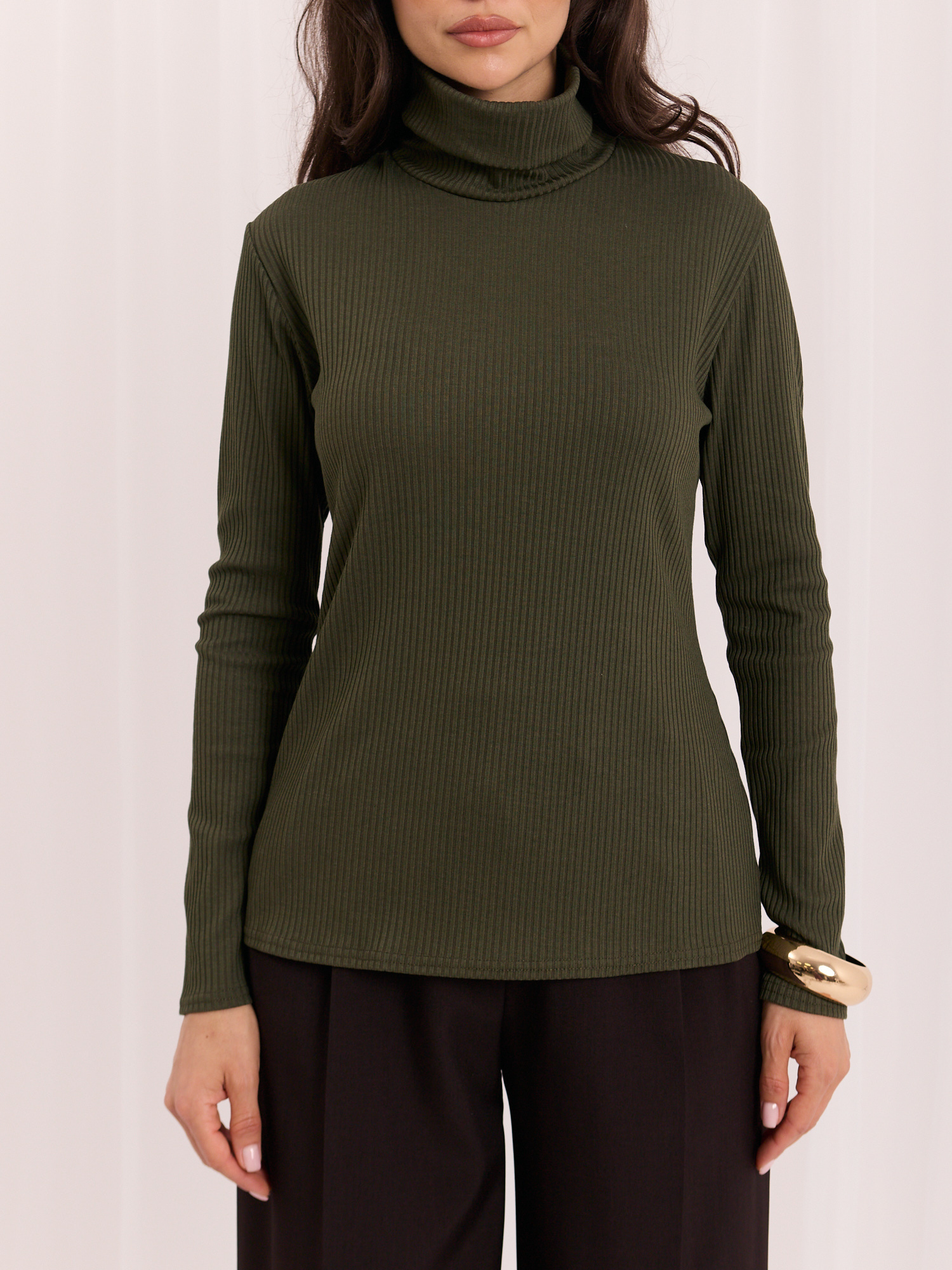 Khaki women's basic striped blouse.