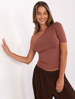 Brązowa dopasowana bluzka z wiskozy RUE PARIS