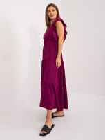 Hurtownia Ciemnofioletowa midi sukienka z falbaną