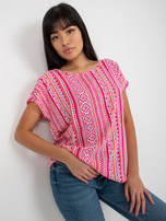 Hurt Różowa luźna bluzka z nadrukiem z wiskozy SUBLEVEL