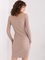 Hurtownia Ciemnobeżowa damska sukienka basic prążkowana