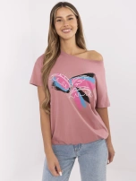 Dreckrosanes Damen-T-Shirt mit Bindung.