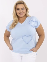 Jasnoniebieska bluzka plus size w serca