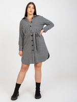 Hurt Szaro-czarna koszulowa sukienka plus size z wiązaniem