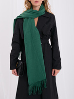 Dark green smooth scarf with fringes.