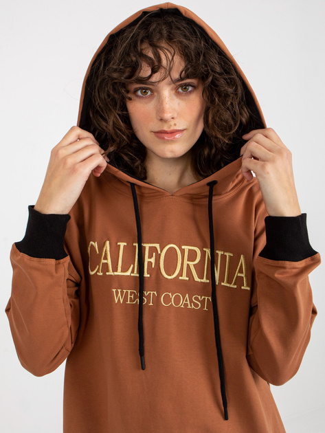 Hurt Jasnobrązowa długa bluza z kapturem i rozcięciami