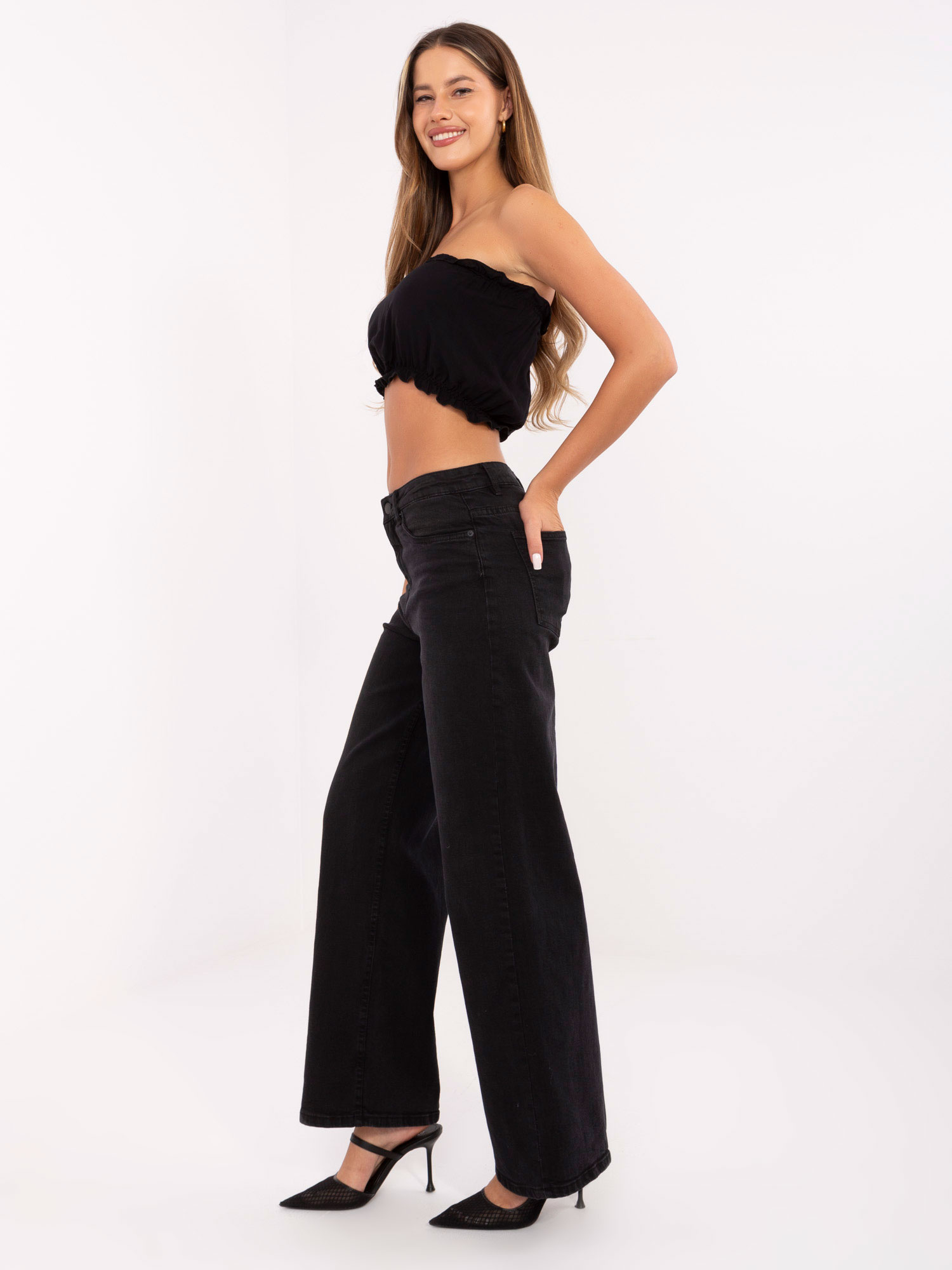 Schwarze Damenjeans mit weitem Bein SUBLEVEL.