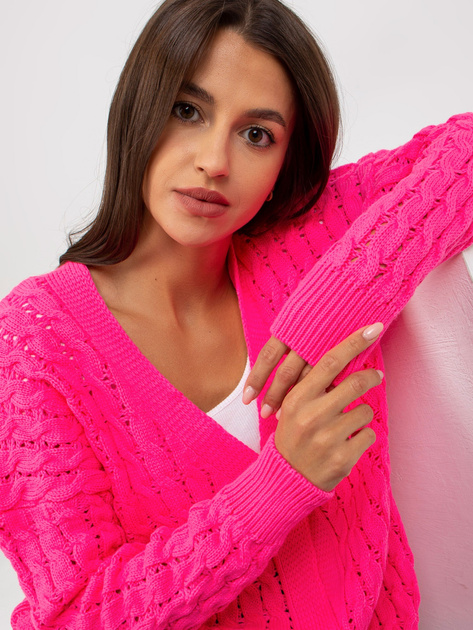 Hurt Fluo różowy ażurowy sweter rozpinany z guzikami RUE PARIS