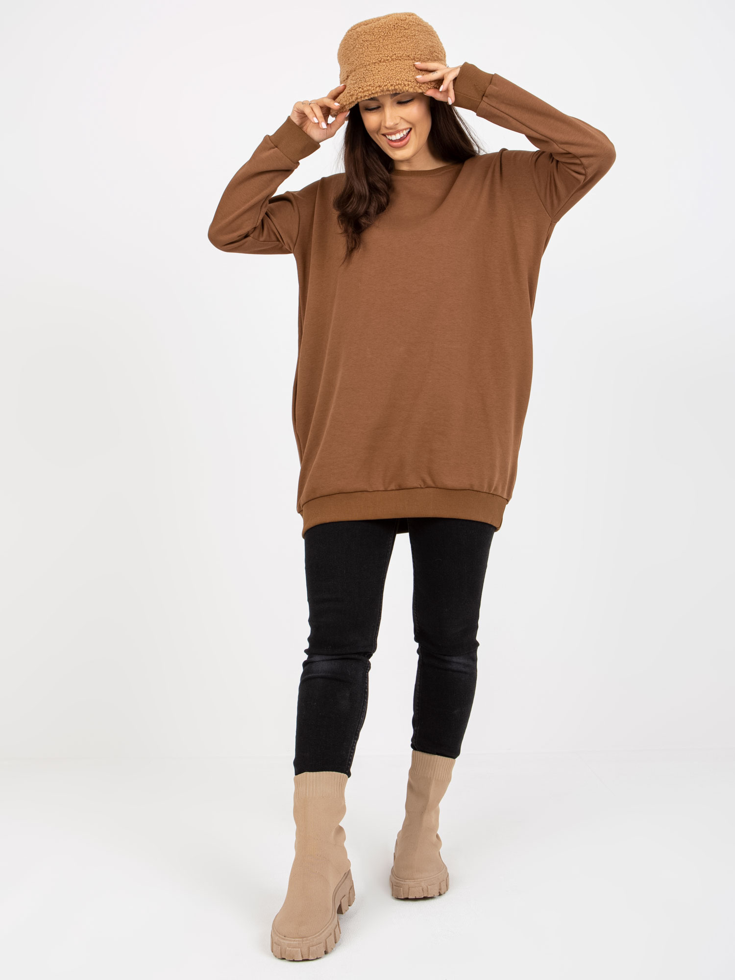 Brązowa długa bluza basic bez kaptura