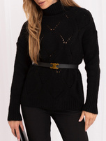 Schwarzer, durchbrochener Oversize-Pullover mit Rollkragen RUE PARIS.
