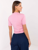 Różowy damski sweter z okrągłym dekoltem