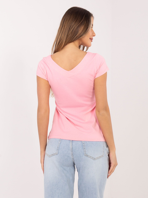 Jasnoróżowa damska bluzka basic z dekoltem V RUE PARIS