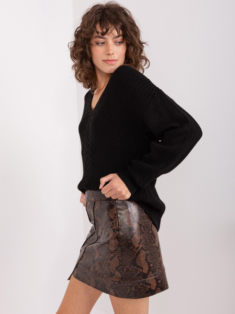 Hurt Czarny damski sweter klasyczny z dekoltem V