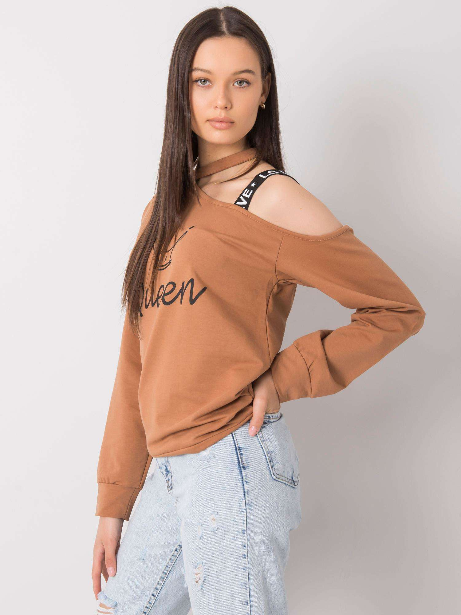 Kamel-farbene Bluse mit Druck Glenda.