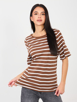 Jasnobrązowy t-shirt basic z bawełny RUE PARIS 