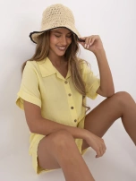 Light yellow muslin shirt with a tie.
