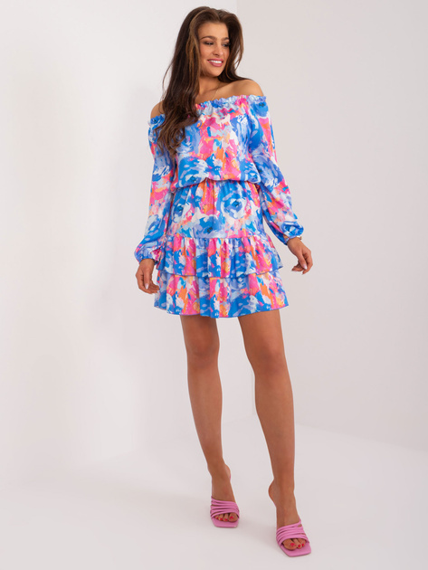 Hurt Niebieska sukienka hiszpanka z printem RUE PARIS