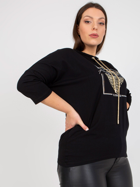 Czarna codzienna bluzka plus size z nadrukiem