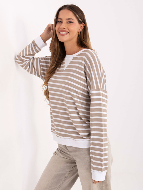 Ciemnobeżowo-biała bluzka oversize z modalu