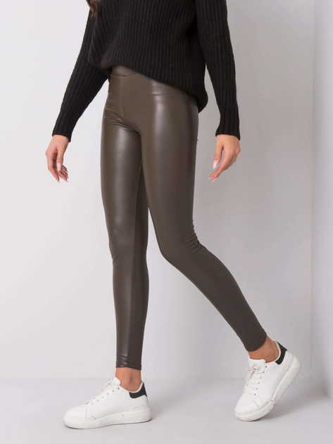 Ciemne khaki legginsy ze skóry ekologicznej Briana RUE PARIS