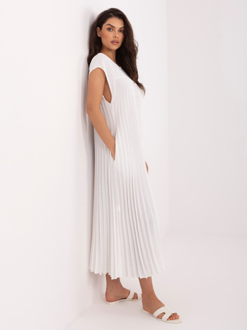 Ecru koktajlowa sukienka z plisowaniem RUE PARIS