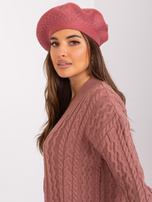 Hurt Brudnoróżowy damski beret z aplikacjami 