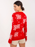 Czerwony świąteczny sweter z okrągłym dekoltem