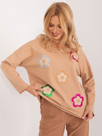 Großhandel Beige lockeres Baumwollshirt.