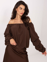 Czekoladowa wizytowa bluzka z aplikacjami 