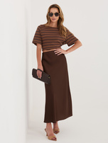 Brązowa satynowa spódnica o kroju syrenki