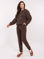 Brązowy swetrowy komplet z rozpinaną bluzą 