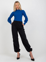 Hurt Kobaltowa prążkowana bluzka basic z bawełny RUE PARIS