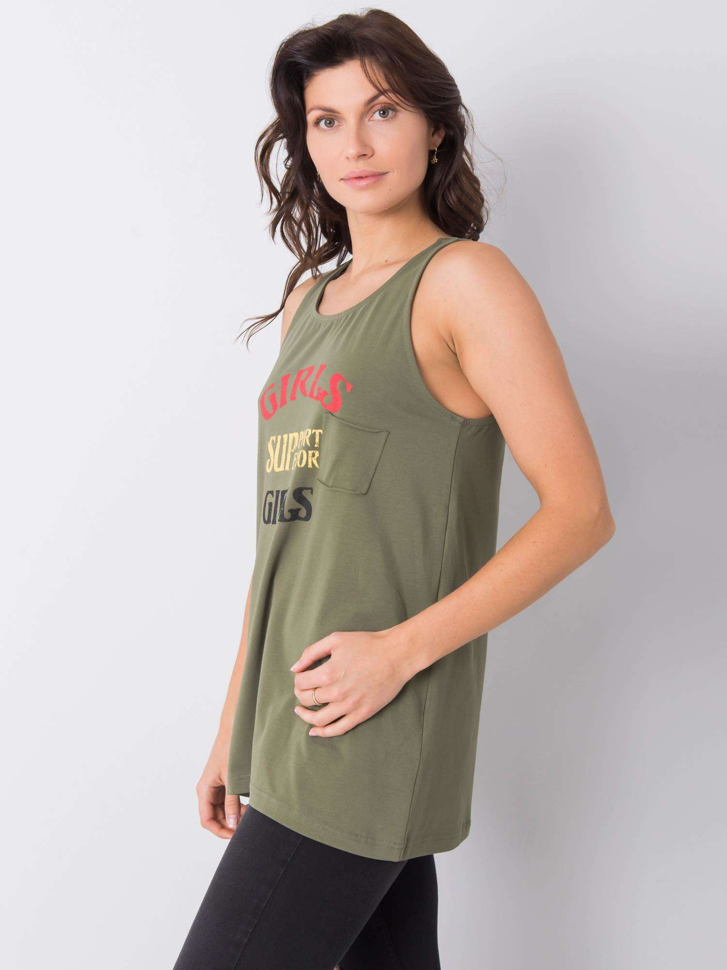 Khaki top z napisem Evette